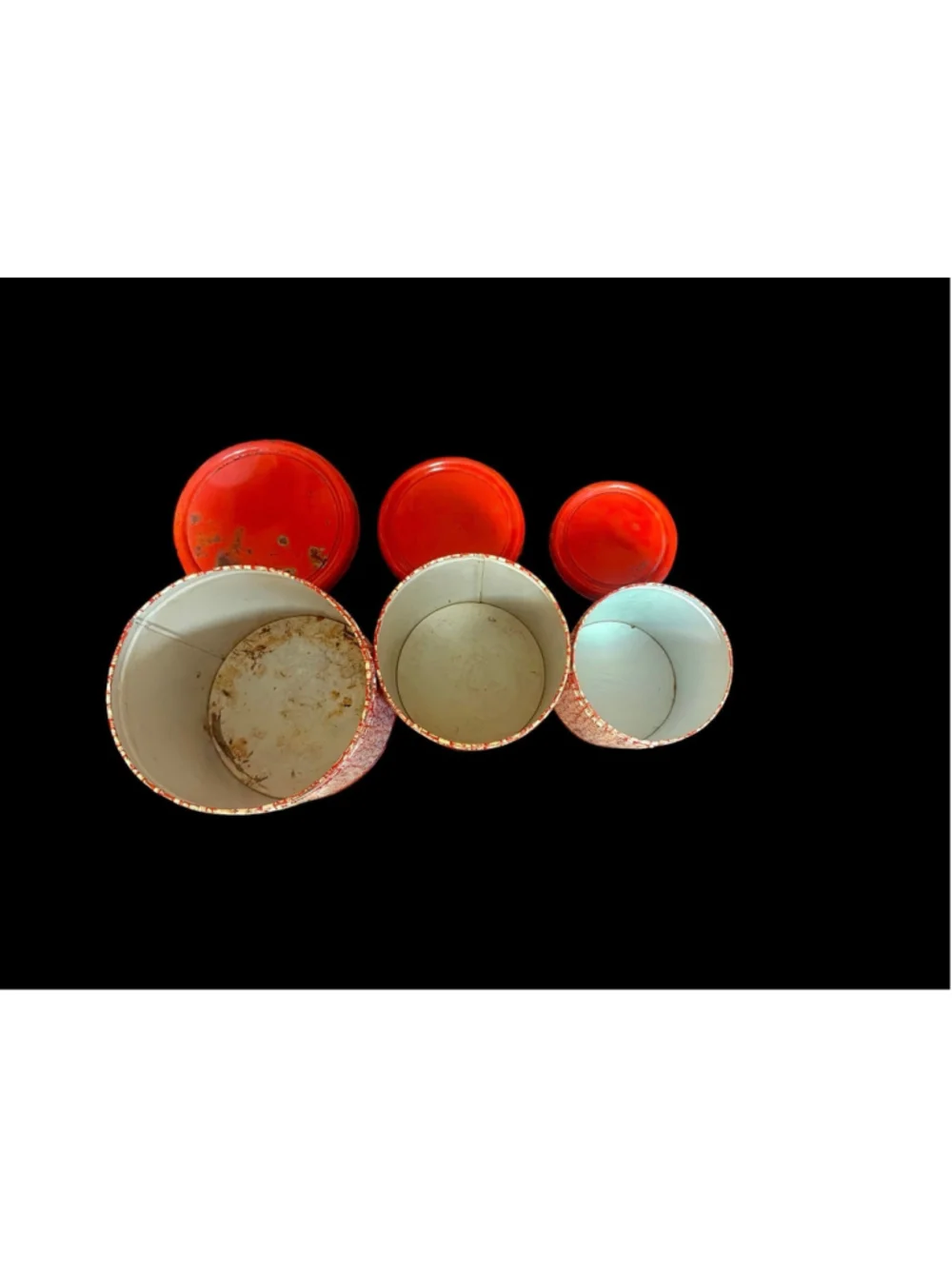 Vintage Parade Red & White Metal Canister Set | 3 Piece Mid Century Kitchen Deco